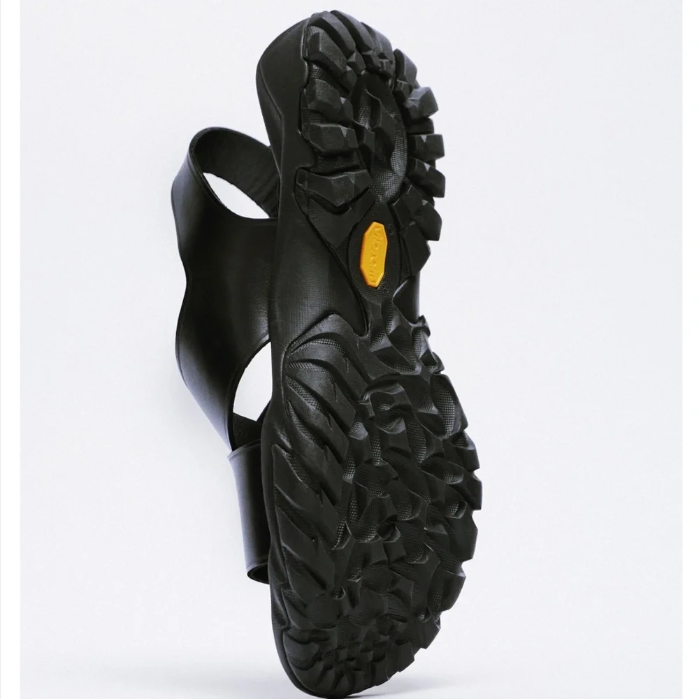 NWT Zara Vibram soled leather sandals lug trek black urban city size 39 - Picture 5 of 12
